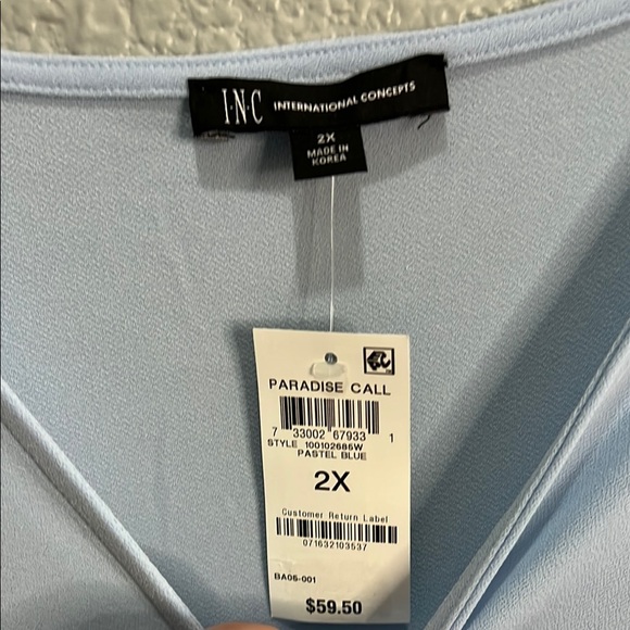 INC Light Blue V-Neck Women's Top Size 2X NWT - Picture 2 of 5